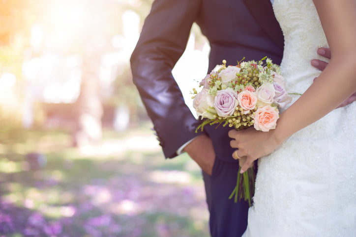 bride and bouquet stock image