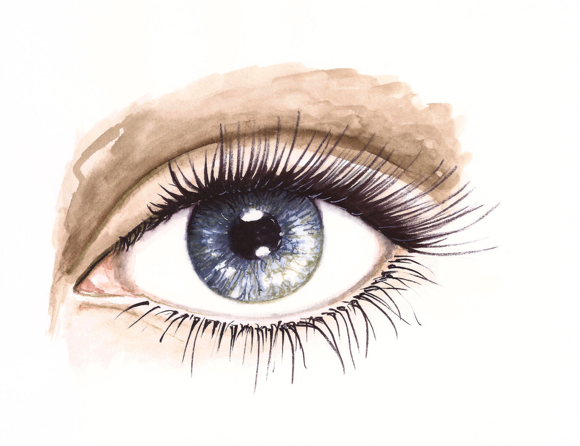 Watercolor realistic woman eye painting with eyelashes