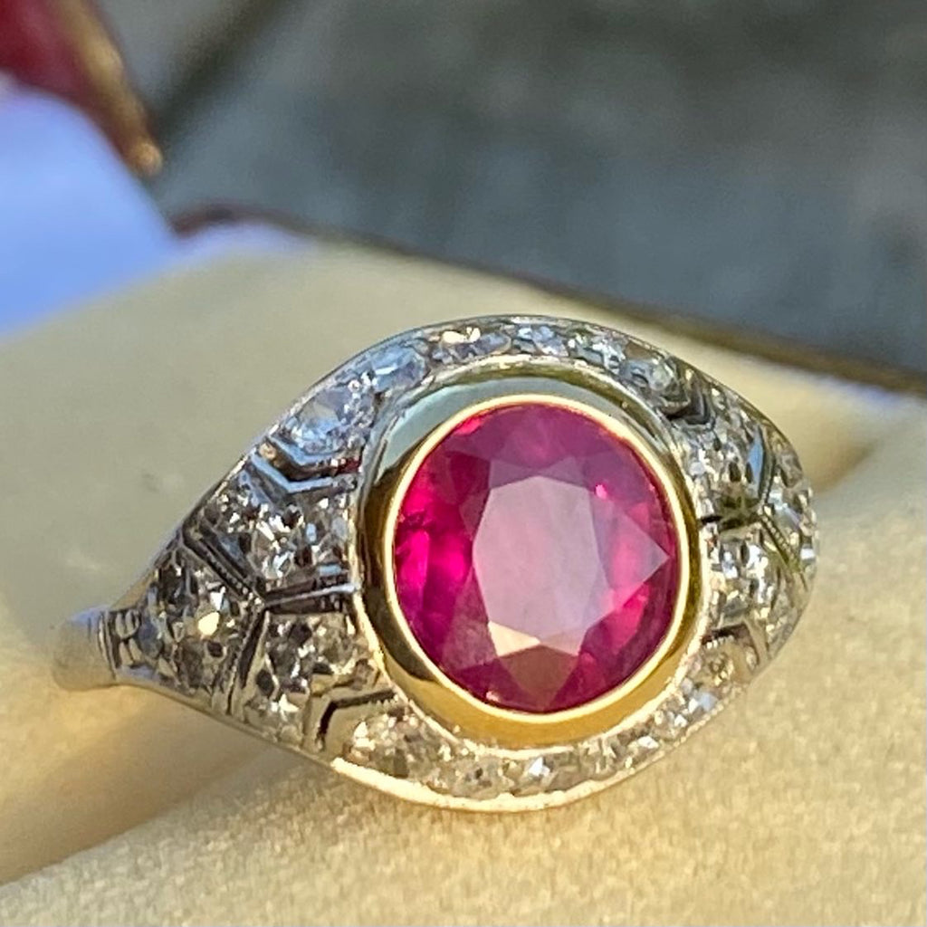Art Deco 1.24 Carat Mogok Burmese Ruby & Diamond Ring, circa 1925