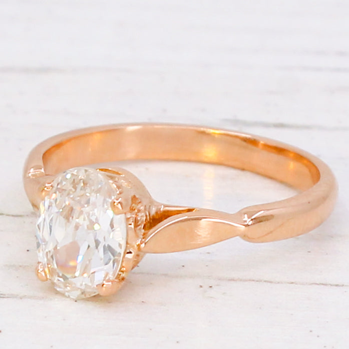 Vintage 1.01 Carat Old Oval Cut Diamond Engagement Ring, circa 1925
