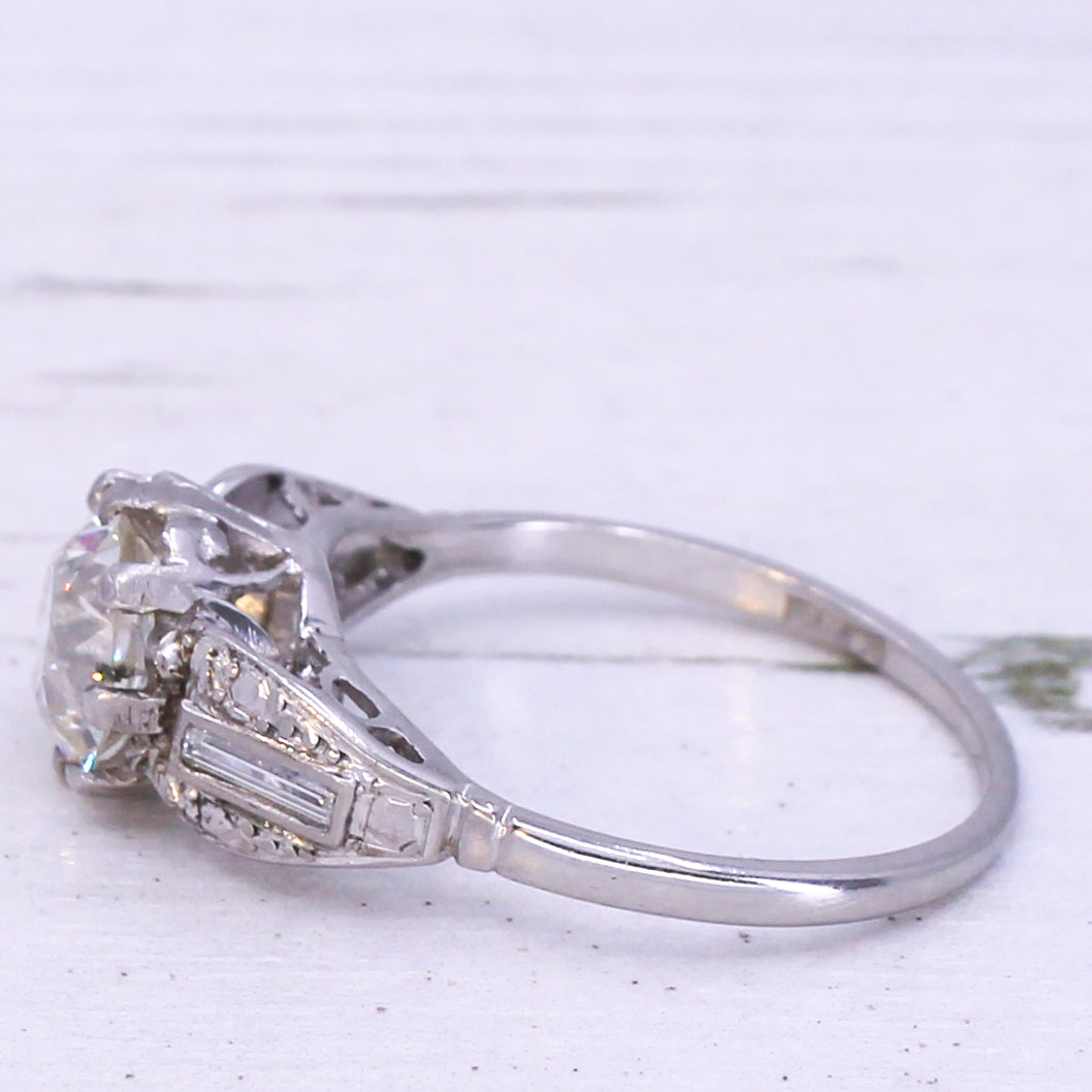 Art Deco Vintage Style Lab Created Diamond & Sapphire Engagement 925 Silver Ring