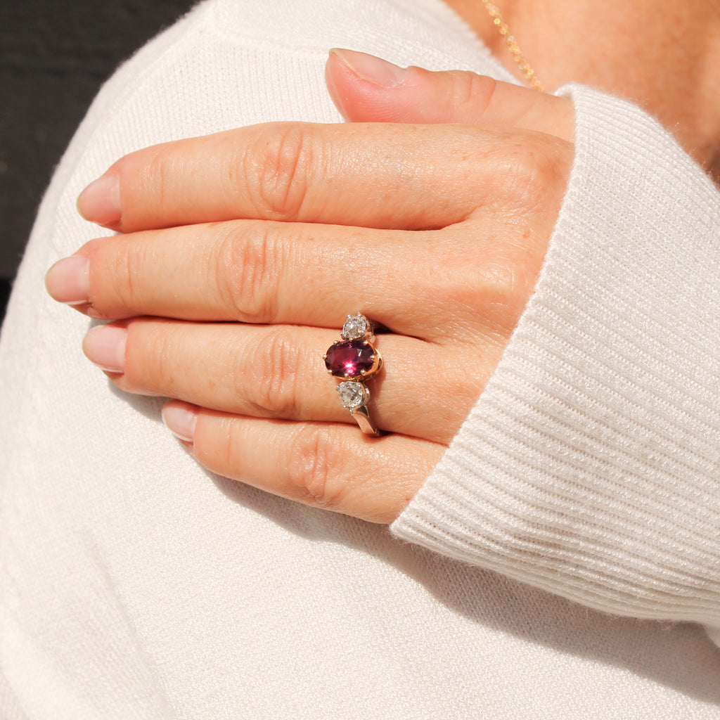 unheated ruby and diamond three stone