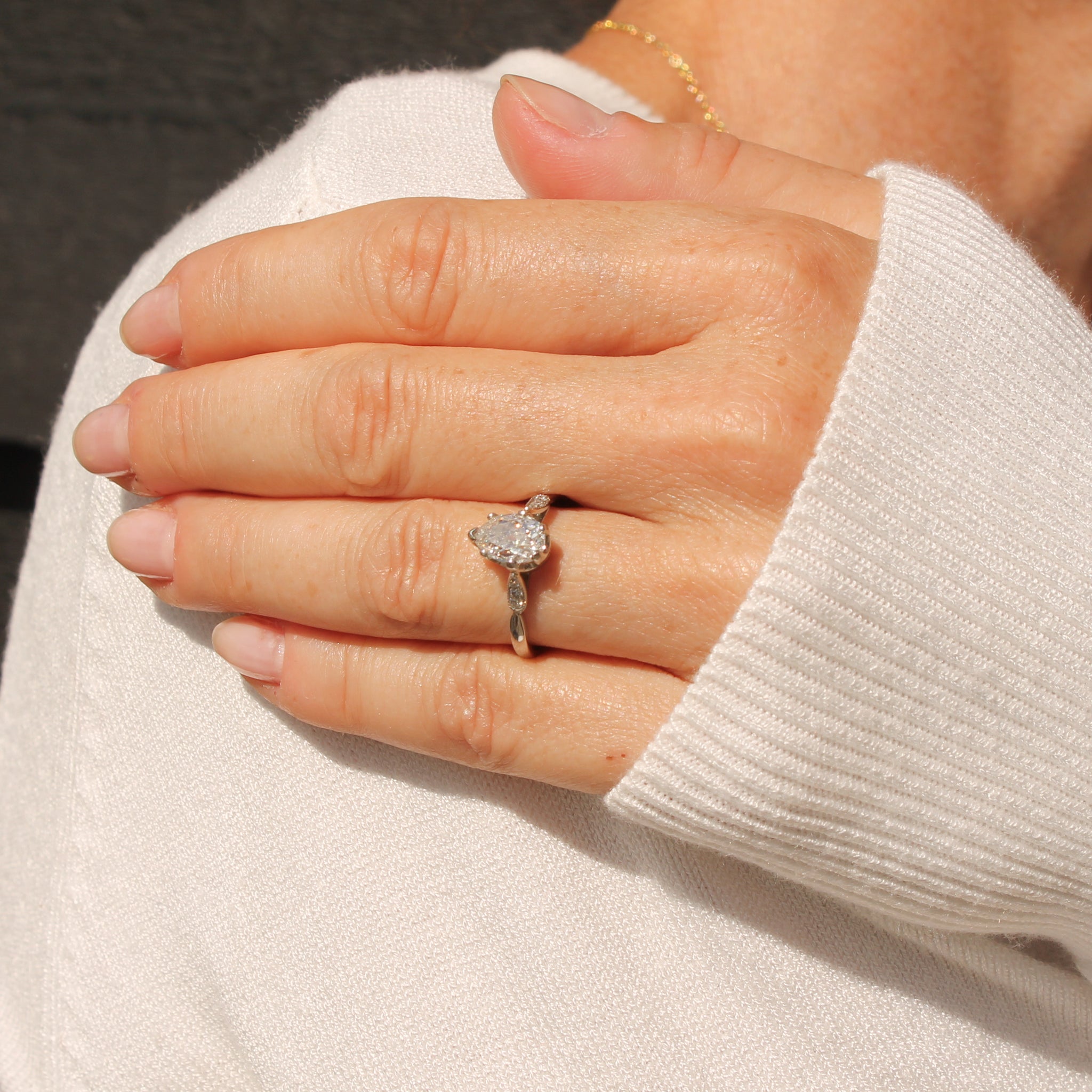 Art Deco Carat Old Pear Cut Diamond Engagement Ring, circa