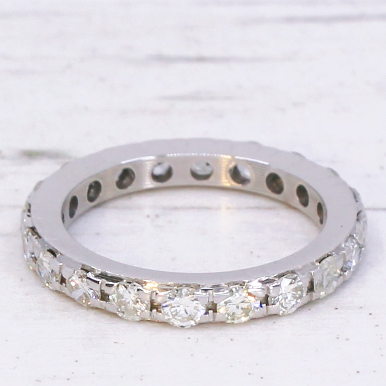 Vintage 1.00 Carat Diamond Engagement Ring, 18k White Gold, size M