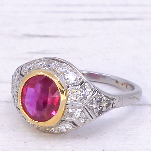 Art Deco 1.24 Carat Mogok Burmese Ruby & Diamond Ring, circa 1925