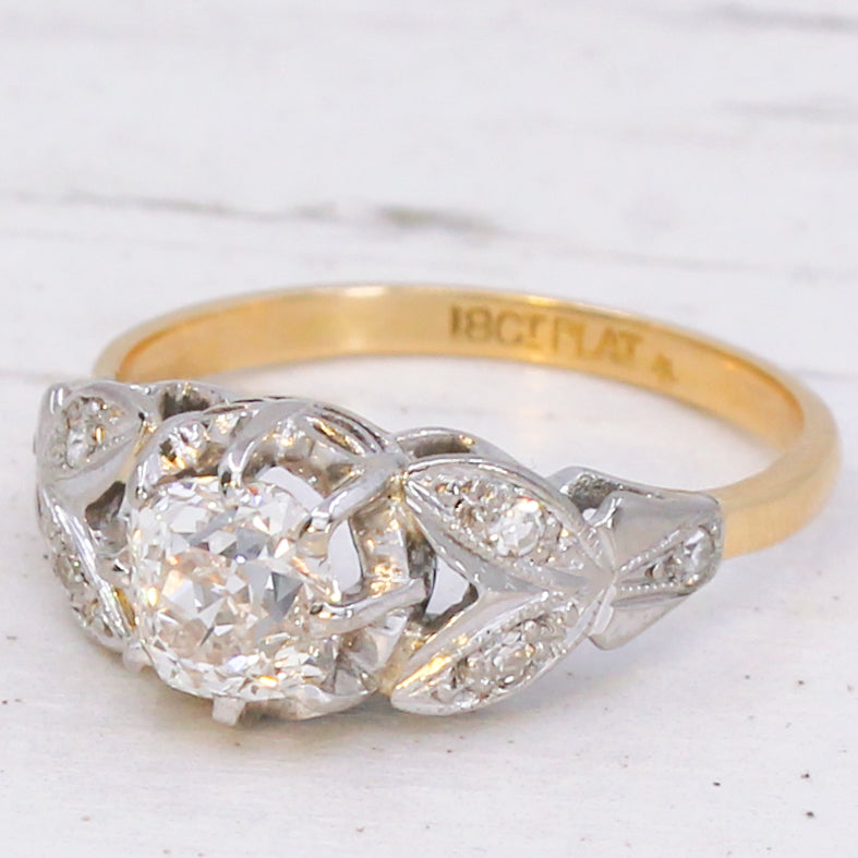 Antique 1.03 Carat Old Cut Diamond Engagement Ring, circa 1930