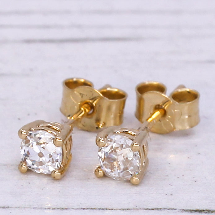 0.49 Carat Old Mine Cut Diamond Stud Earrings, 18k Gold