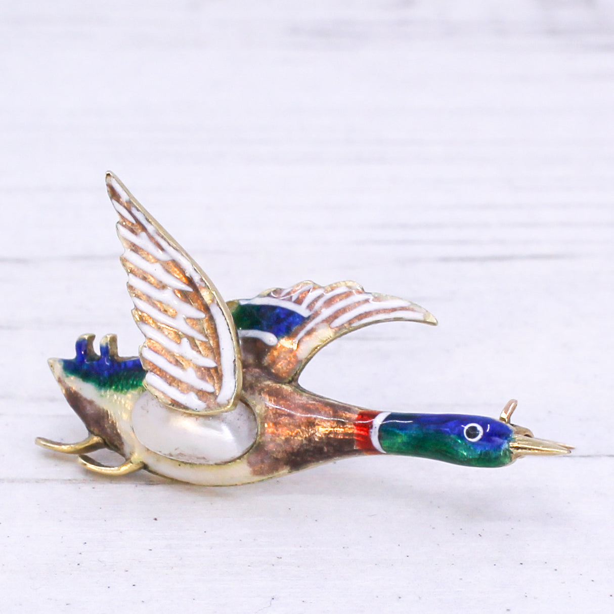 Victorian Pearl & Enamel Duck Brooch, circa 1900