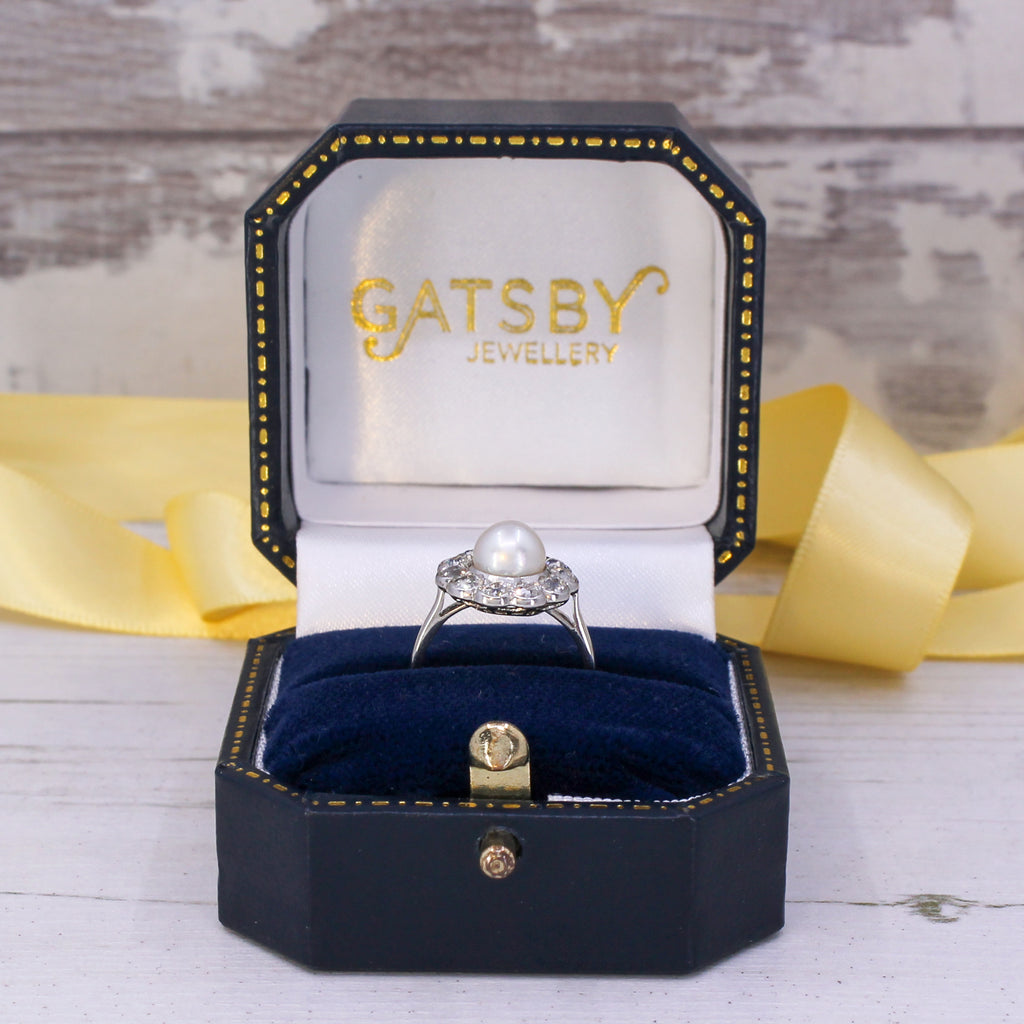 vintage pearl and diamond ring