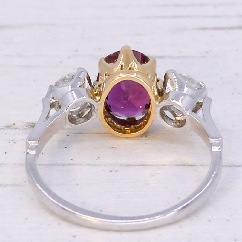 unheated ruby and diamond three stone