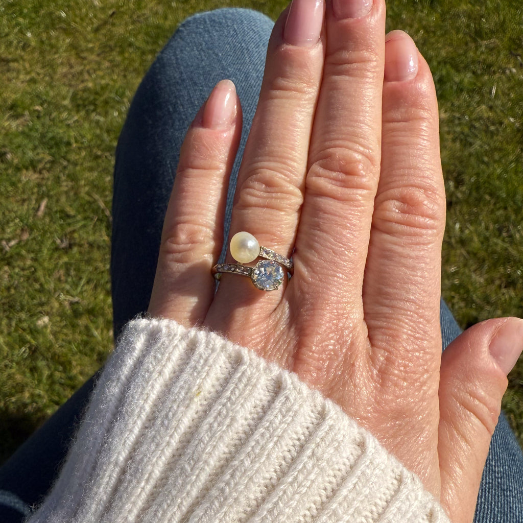 pearl and natural diamond ring