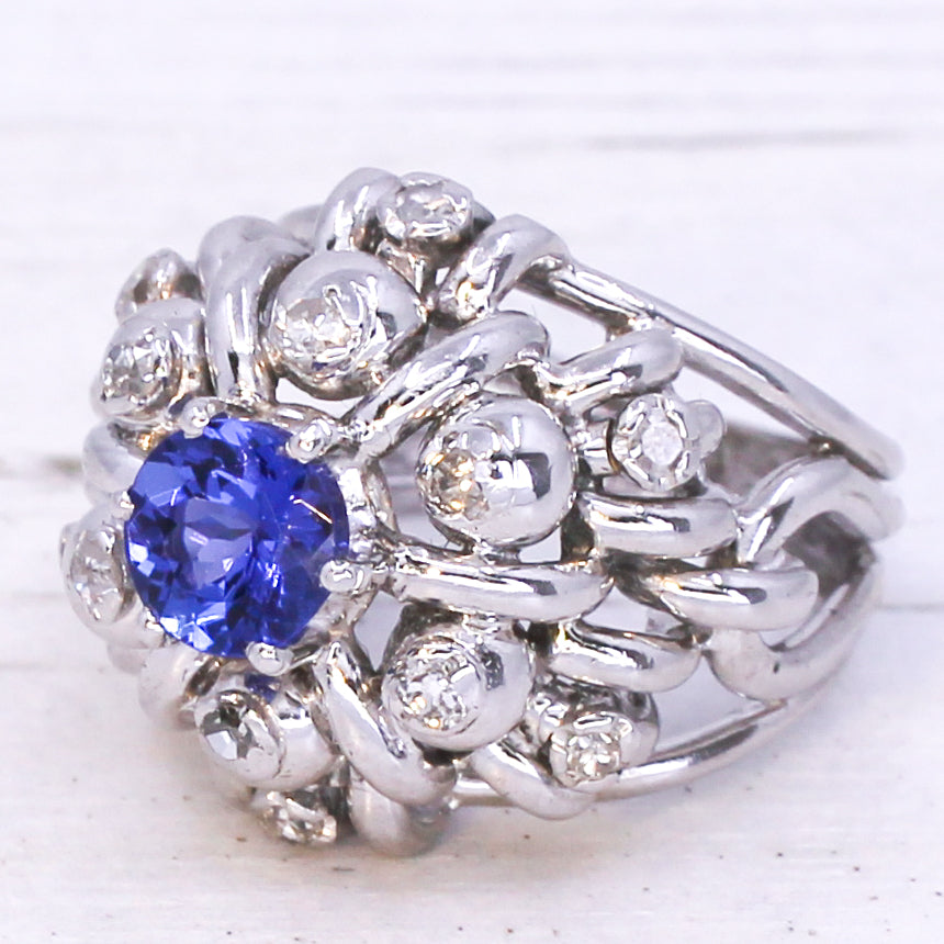 Late 20th Century 1.23 Carat Tanzanite & Diamond Cocktail Ring, circa 1975