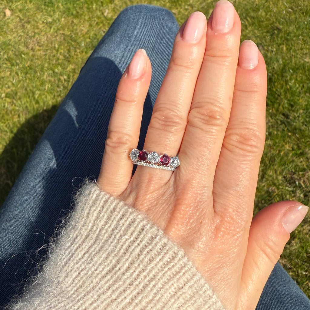 ruby and diamond 5 stone ring
