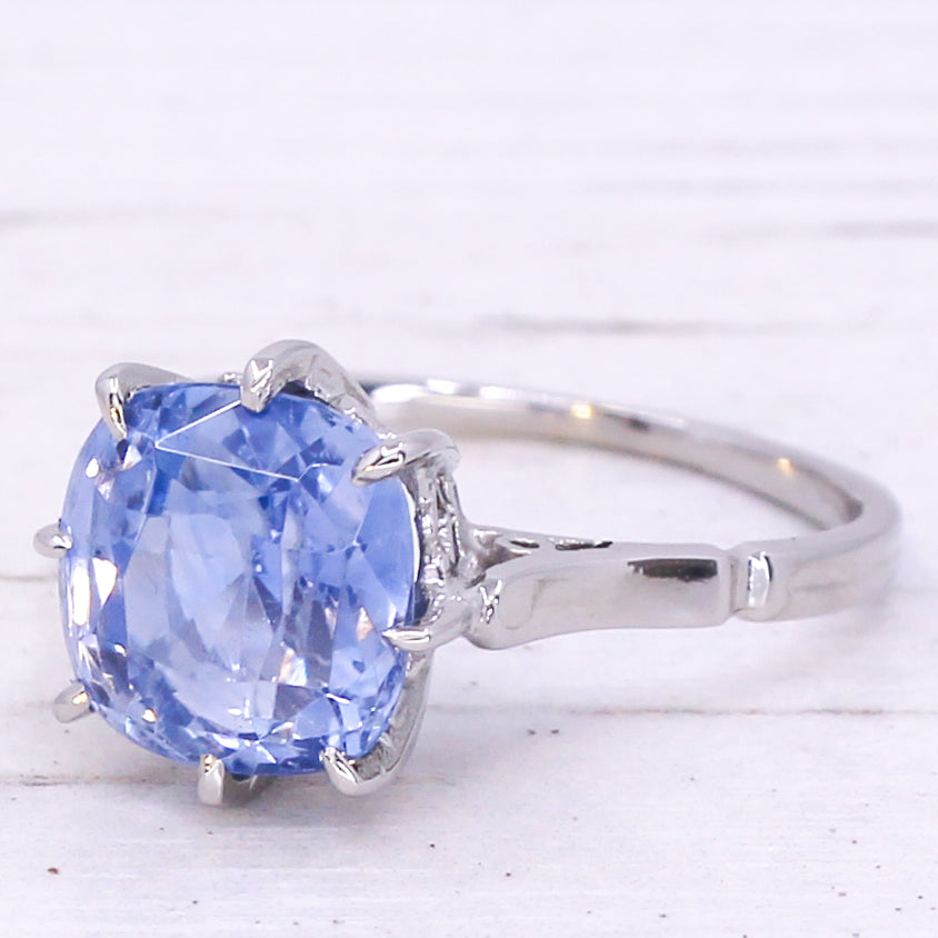 Art Deco 4.87 Carat Natural Sapphire Solitaire Ring, circa 1925