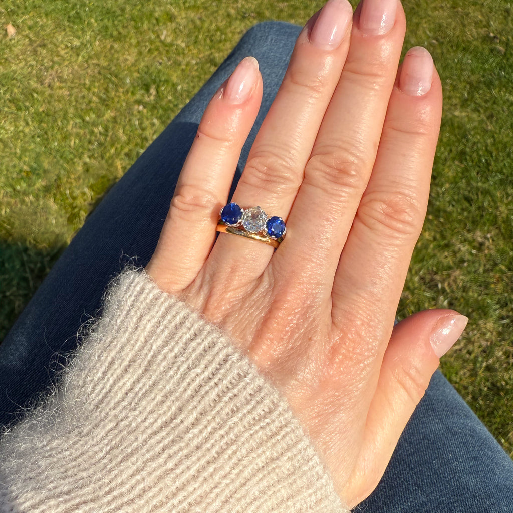 Art Deco Sapphire and Diamond Three Stone Ring