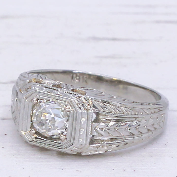 Mid Century 0.76 Carat Old Cut Diamond Solitaire Ring, circa 1955