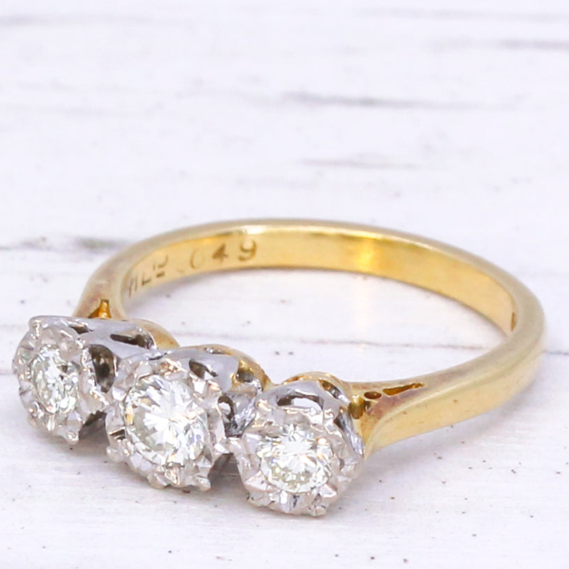 vintage diamond three stone ring