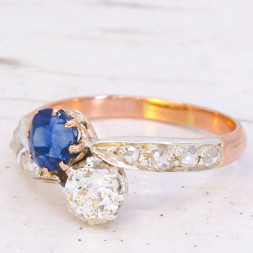 unheated sapphire & diamond toi et moi