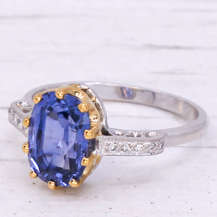 Art Deco 2.96 Carat Ceylon Sapphire Solitaire Ring, circa 1925