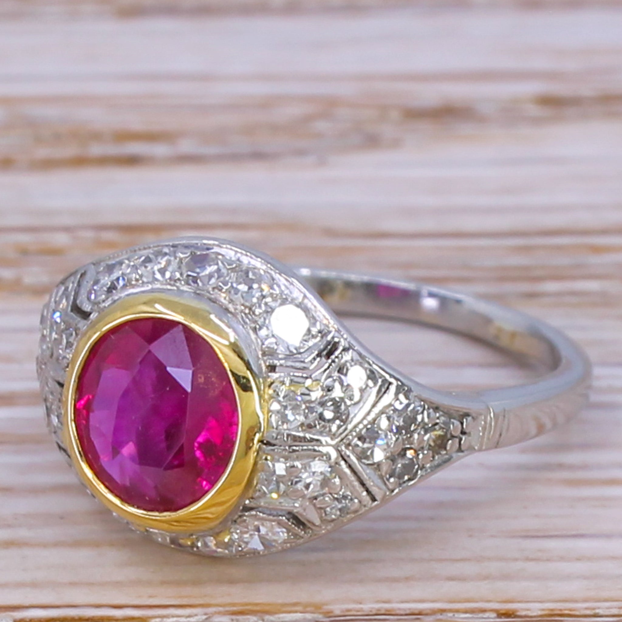 Art Deco 1.24 Carat Mogok Burmese Ruby & Diamond Ring, circa 1925