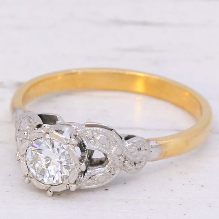 Vintage 0.45 Carat Brilliant Cut Diamond Engagement Ring, circa 1945