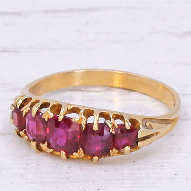 Victorian 1.00 Carat Natural Ruby Five Stone Ring, circa 1900