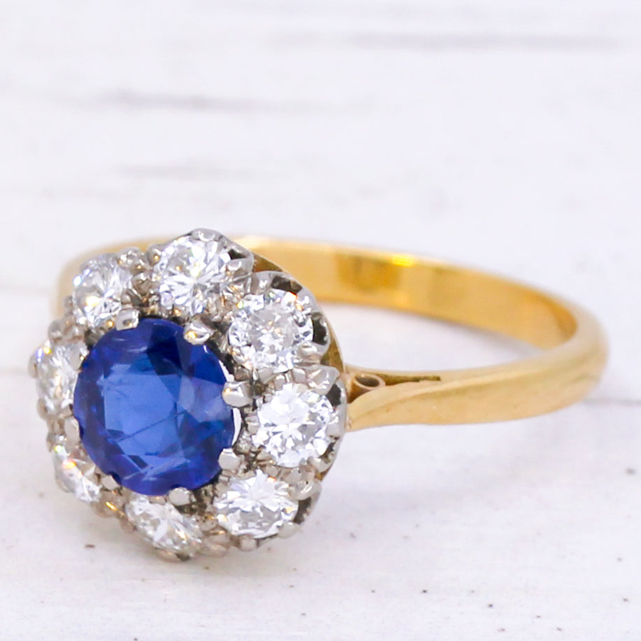 vintage sapphire and diamond cluster ring