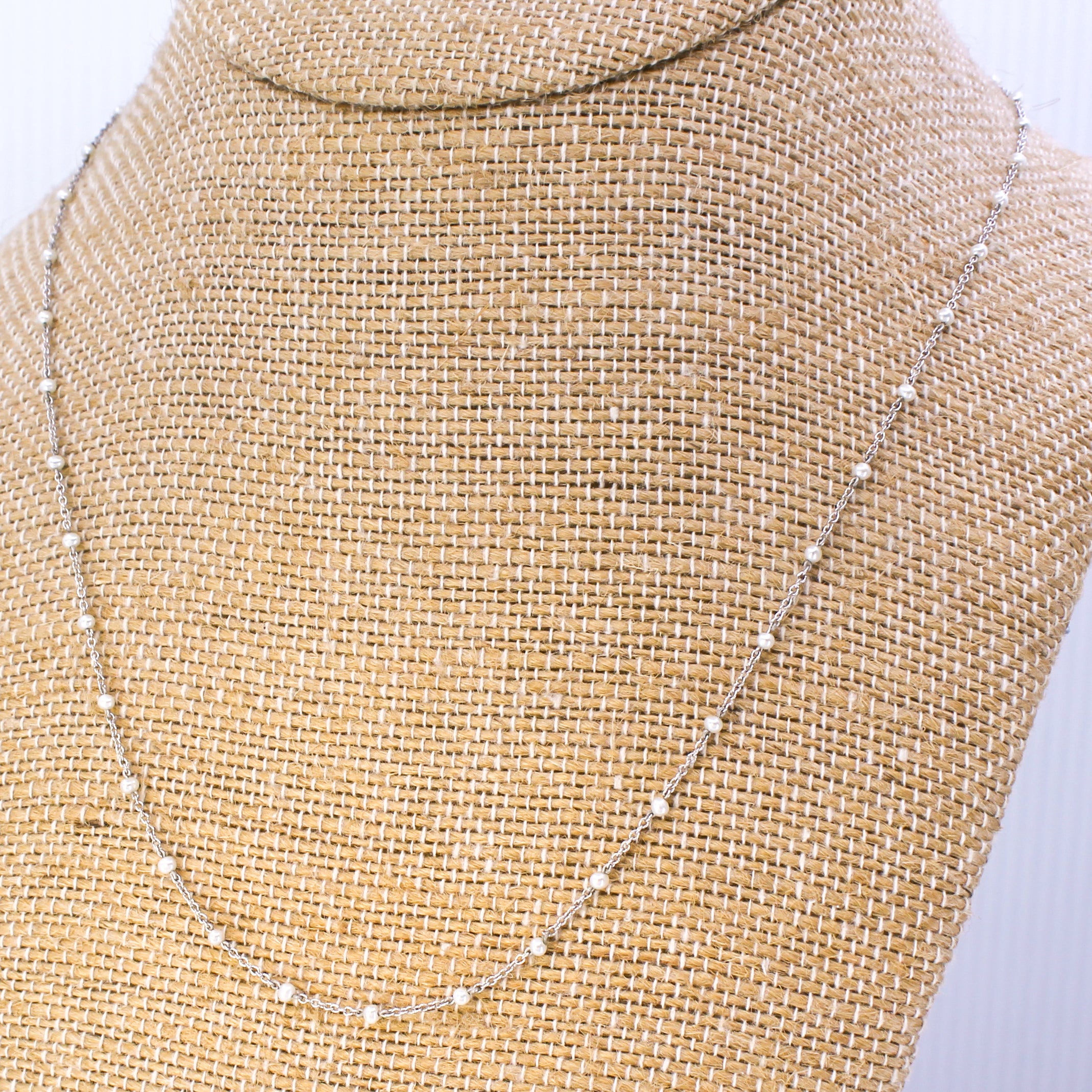 Natural Seed Pearl Chain Necklace, 18k White Gold