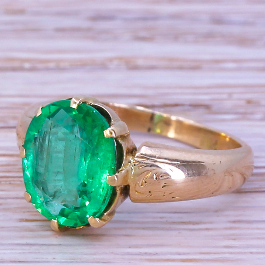 Victorian 2.65 Carat Emerald Solitaire Ring, circa 1900