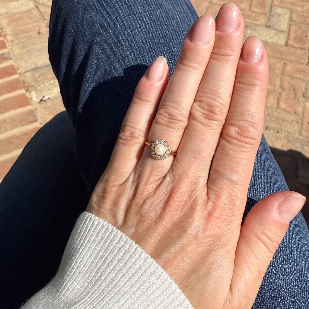 vintage pearl and diamond cluster