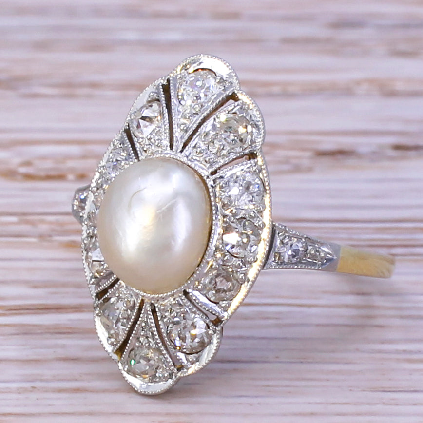 Art Nouveau Natural Pearl & Old Cut Diamond Ring, circa 1910