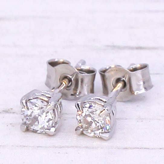 0.52 Carat Old Mine Cut Diamond Stud Earrings, Platinum