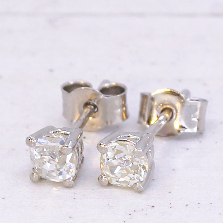 0.50 Carat Old Mine Cut Diamond Stud Earrings, Platinum