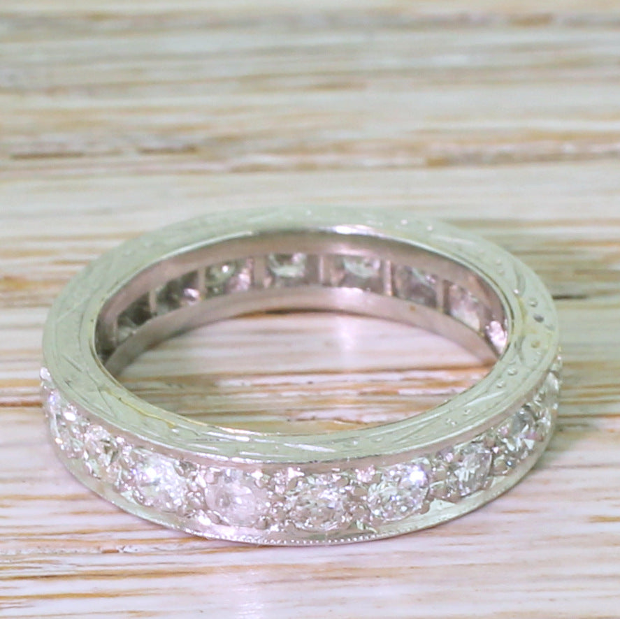 Mid Century 1.20 Carat Round Brilliant Cut Diamond Full Eternity Ring, circa 1955, size L