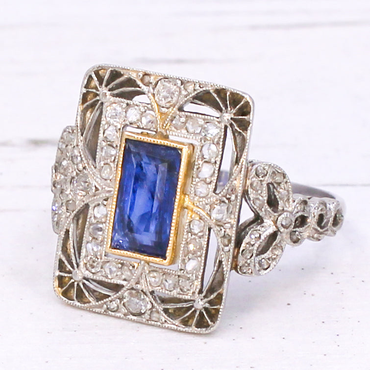 Edwardian 1.18 Carat Natural Burmese Sapphire & Diamond Ring, French, circa 1910