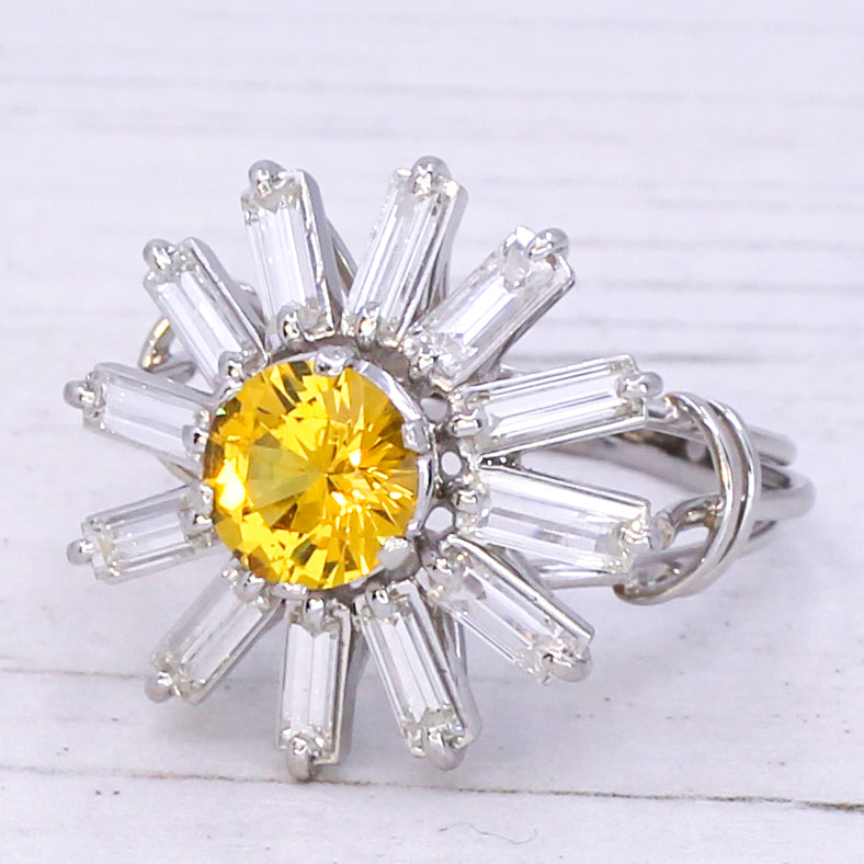 Mid Century Yellow Sapphire & Baguette Cut Diamond "Sunshine" Ring, circa 1970