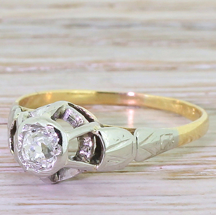 Retro 0.30 Carat Old Cut Diamond Engagement Ring, circa 1945