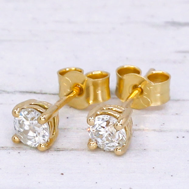 0.47 Carat Old Cut Diamond Stud Earrings, 18k Yellow Gold