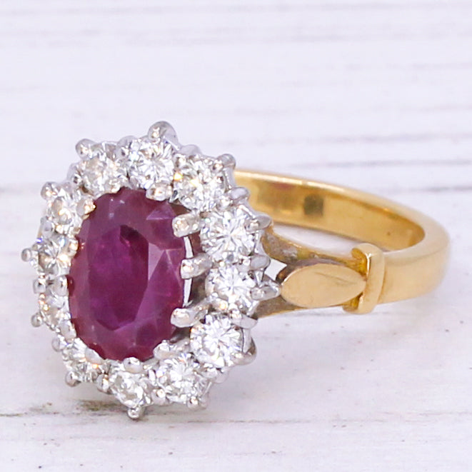 Late 20th Century 1.32 Carat Ruby & Diamond Cluster, dated 1977