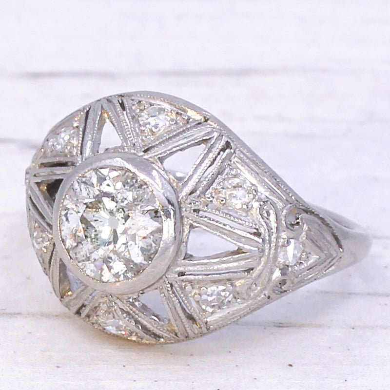 Art Deco 1.20 Carat Old Cut Diamond Bombé Star Ring, circa 1930