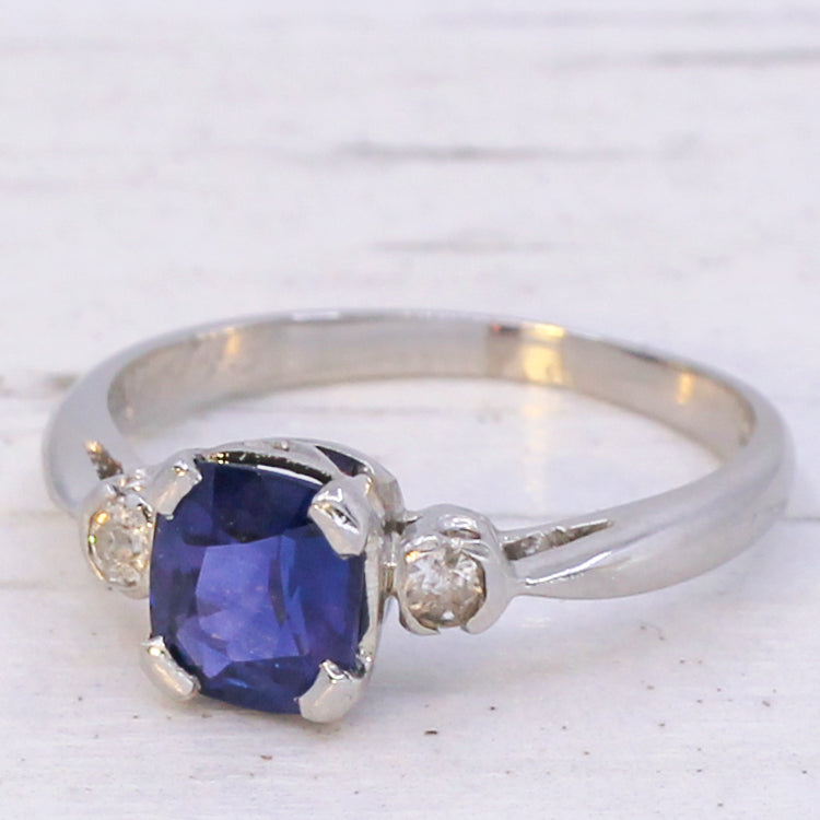 Vintage 1.18 Carat Unheated Ceylon Sapphire Solitaire Ring, dated 1943