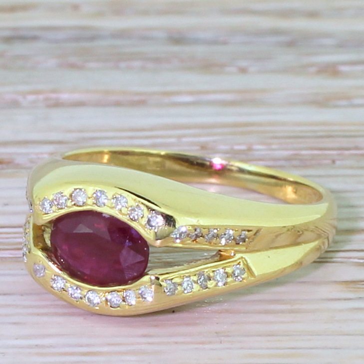 Mid Century 0.75 Carat Ruby Split Shank Ring, circa 1965