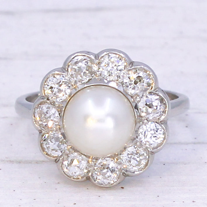 vintage pearl and diamond ring