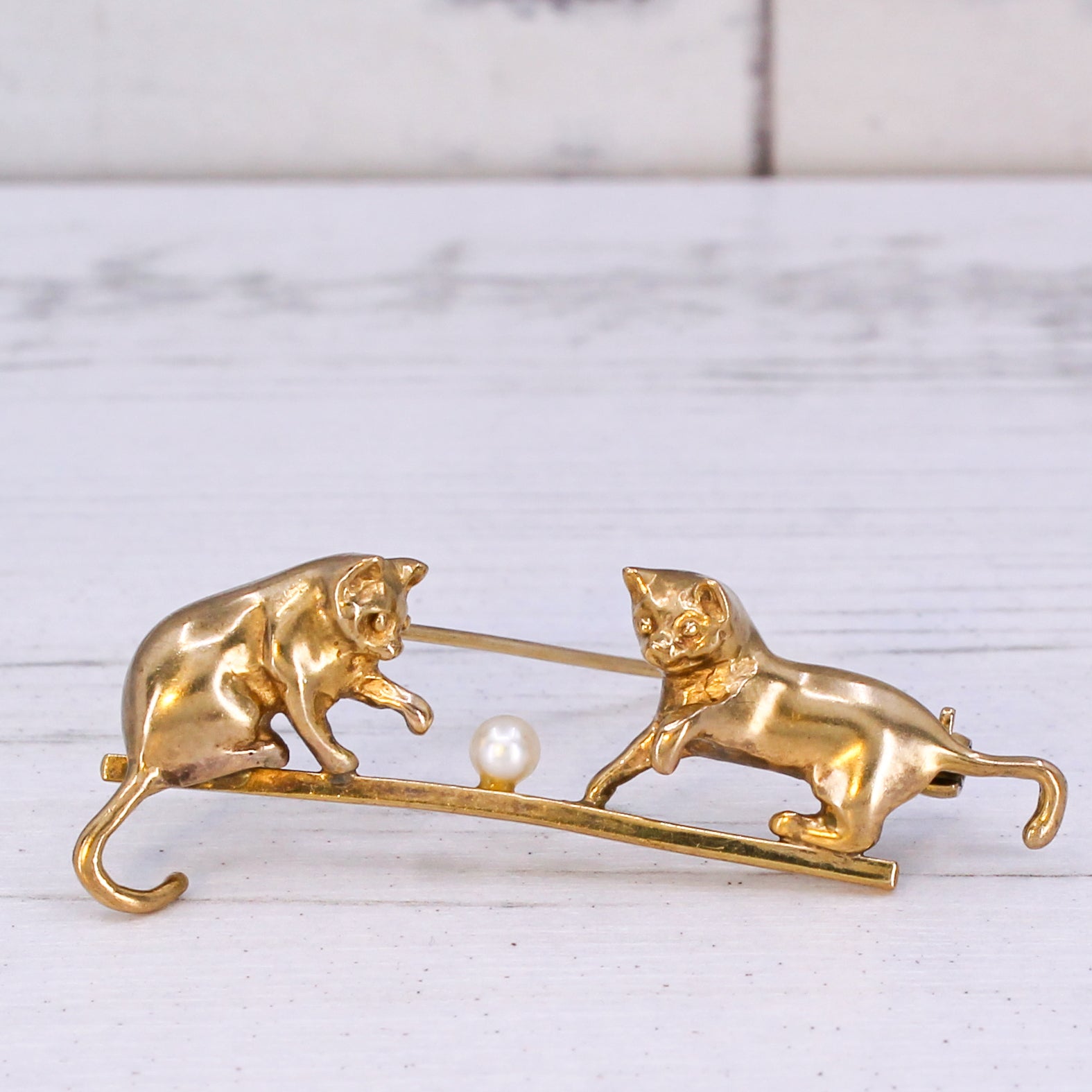 Vintage Two Cats Pin Brooch, dated 1995