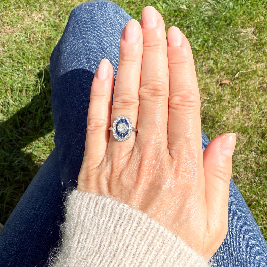Art Deco diamond and sapphire ring