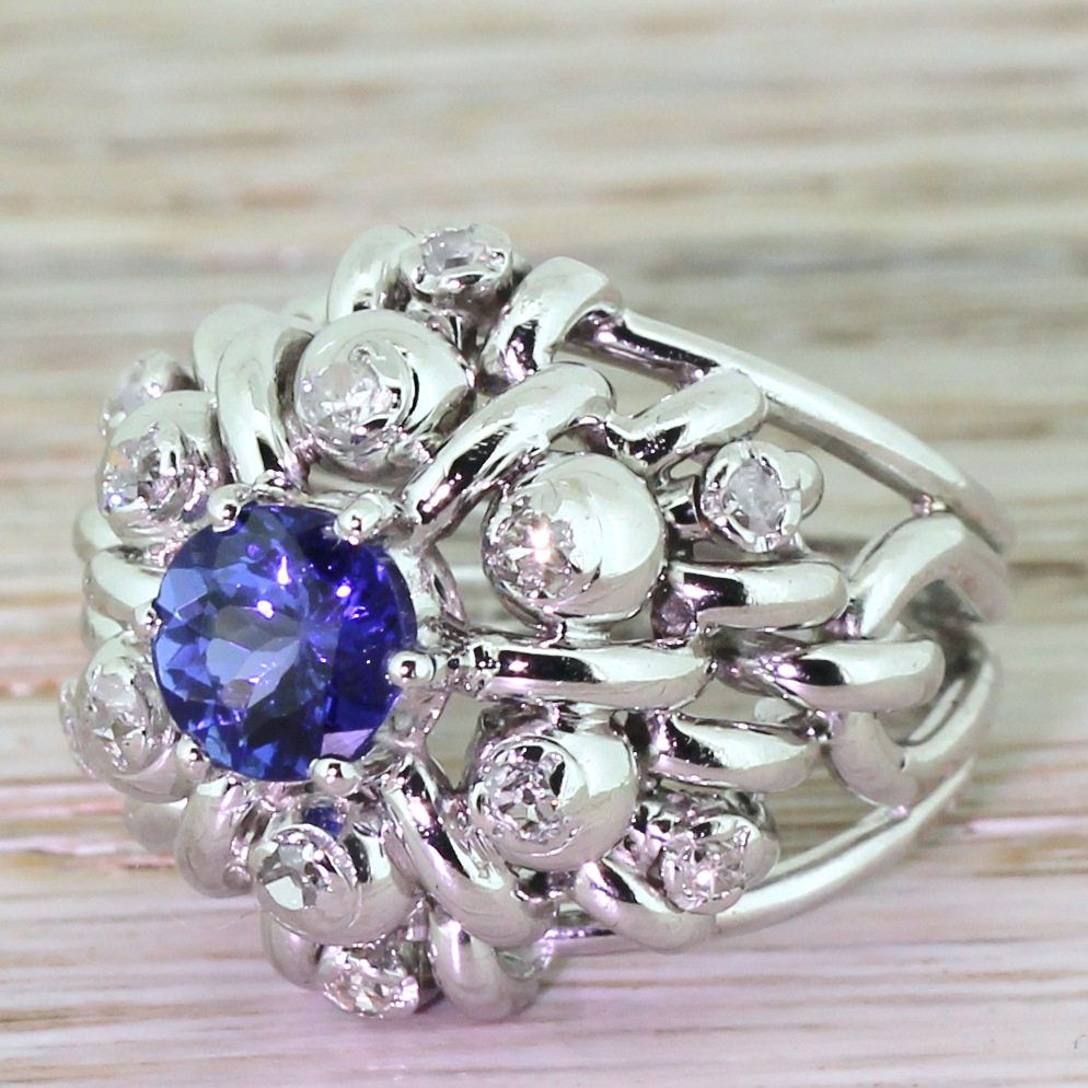 Late 20th Century 1.23 Carat Tanzanite & Diamond Cocktail Ring, circa 1975