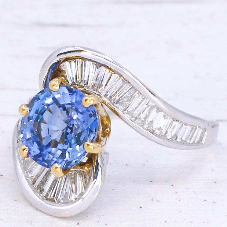 mid century sapphire and diamond ring