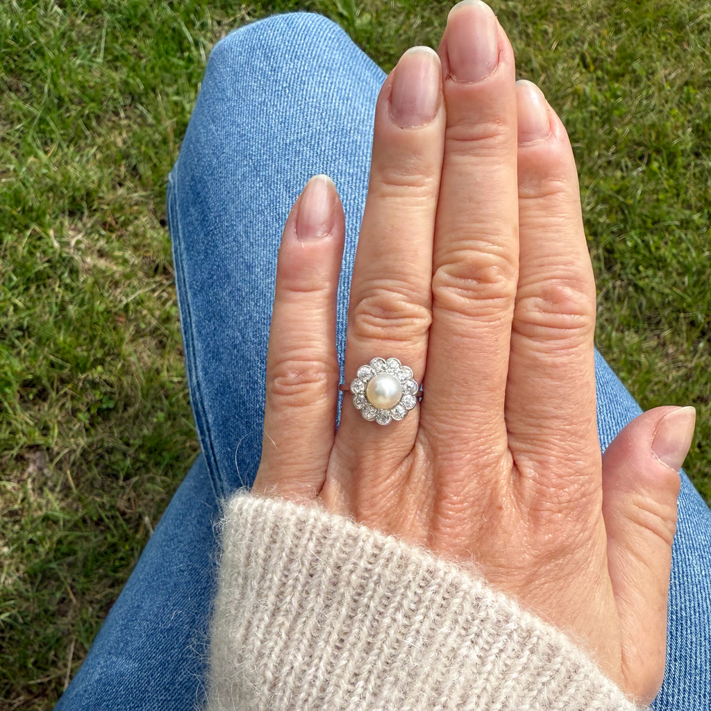 vintage pearl and diamond ring