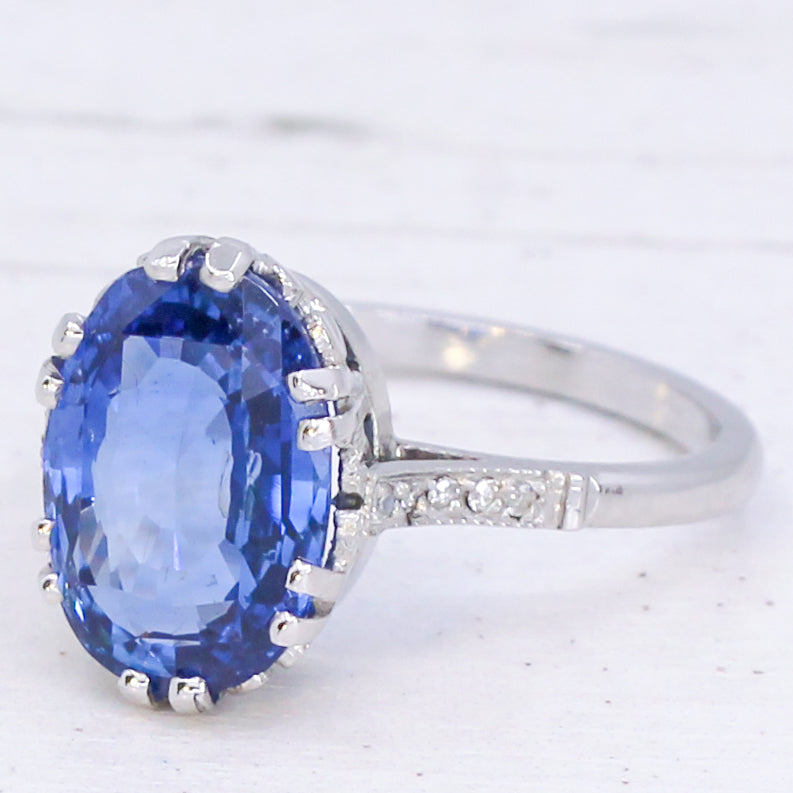 Art Deco 5.07 Carat Ceylon Sapphire Solitaire Ring, circa 1920