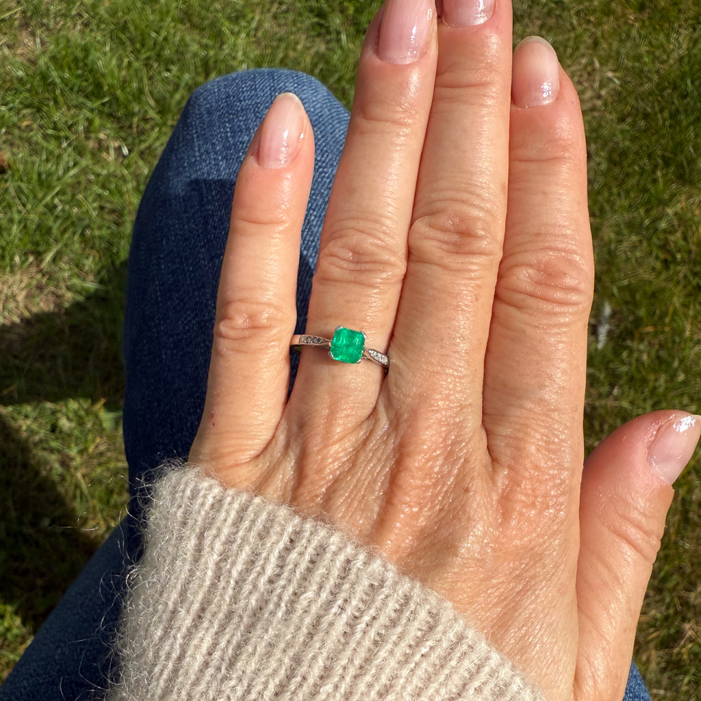Colombian emerald engagement ring
